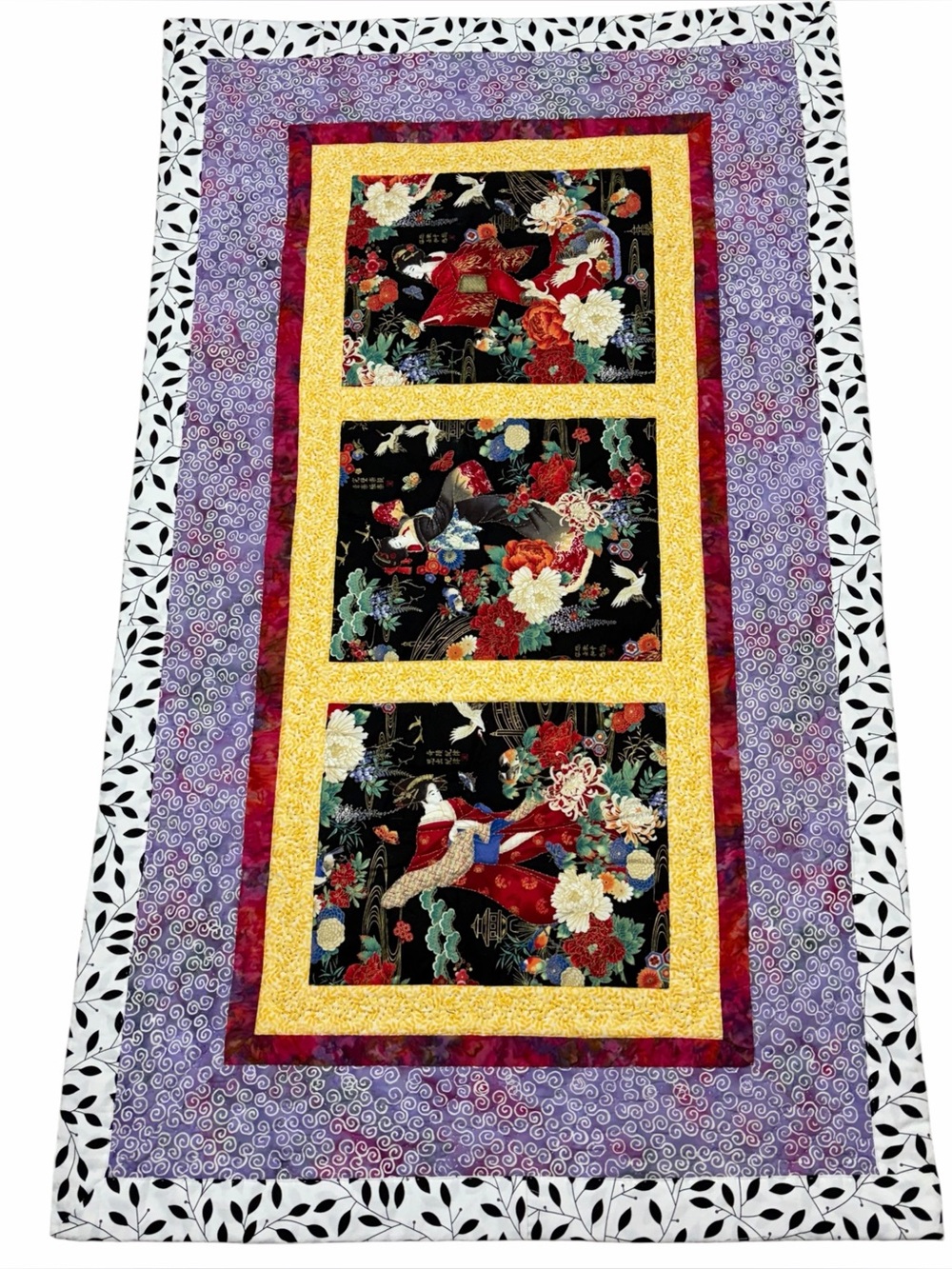Handmade Japanese Geisha Quilt Table Runner Wall Hanging 57” x 34” Mixed Pattern